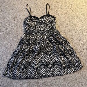 Band of Gypsies Black & White Tribal Print Fit & Flare Mini Dress — Size M